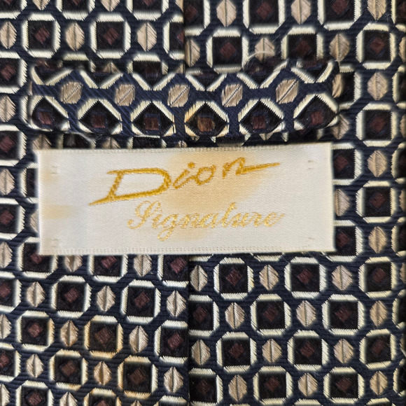 90s Vintage Dion Black Brown Geometric Elegant Luxury Italian Silk Neck Tie - Picture 5 of 7